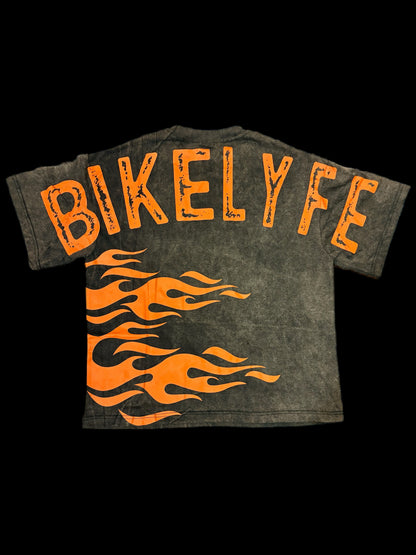BIKELYFE FLAME ACID WASH TEE
